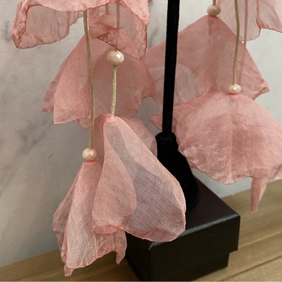 Bohemian Long Pale Pink Flower Tassel Earrings - Picture 6 of 14